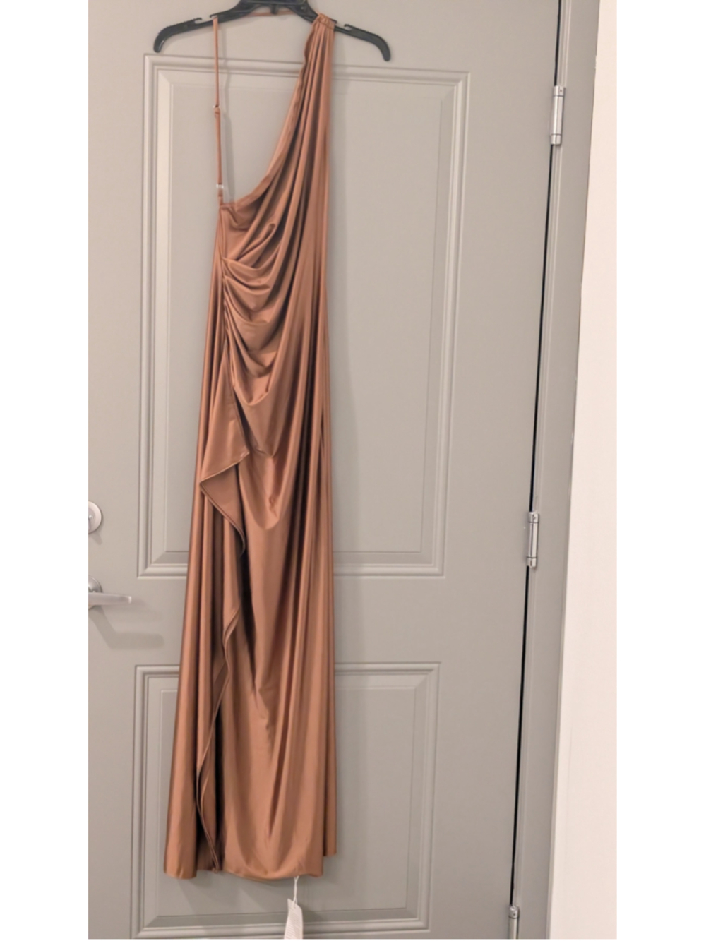 Women's OYS One Shoulder Bronze Dress Size S - Picture 4 of 14